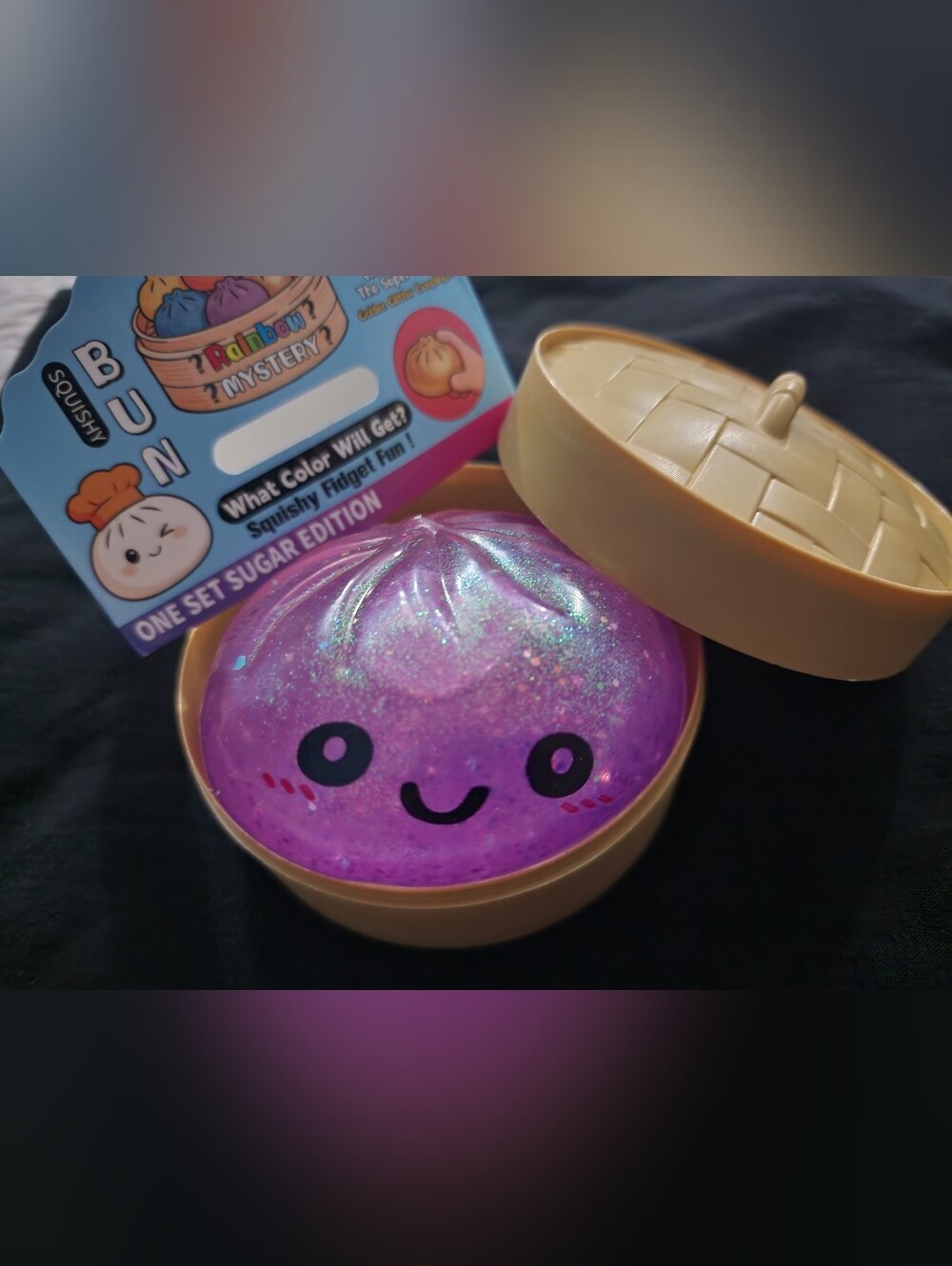 Glitter Purple Squishy Bun Sensory Toy - Cute Smile (Brand: )
